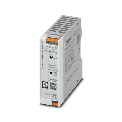 Phoenix Contact Switching Power Supply; QUINT4-PS/1AC/24DC/2.5/PT; 24VDC OUT; 2.5A; 85-264VAC/90-350VDC IN; Single Phase; DIN Rail Mount; Plastic; Push-In Connection